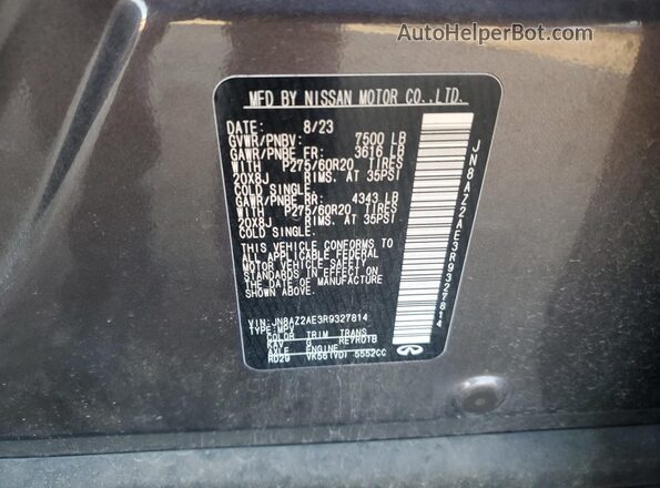 JN8AZ2AE3R9327814 2024 INFINITI QX80 Серый Панорамный вид салона 360°