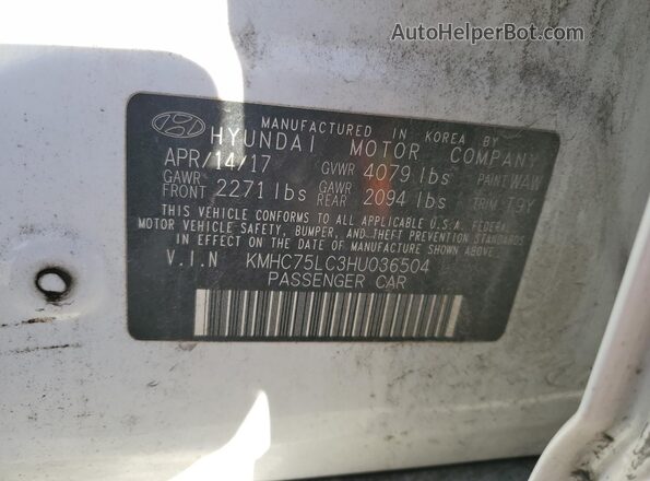 KMHC75LC3HU036504 2017 HYUNDAI IONIQ Белый Вид наклейки с VIN-кодом