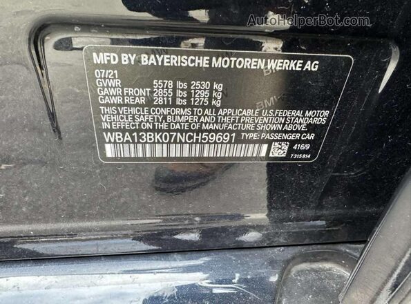WBA13BK07NCH59691 2022 BMW M5 Черный Вид задней части салона