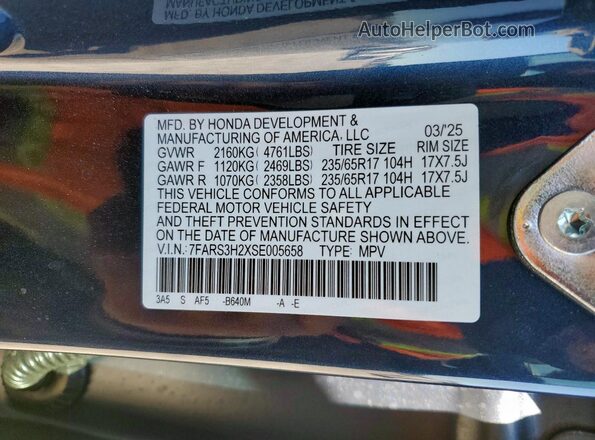 7FARS3H2XSE005658 2025 HONDA CRV Blue VIN sticker view