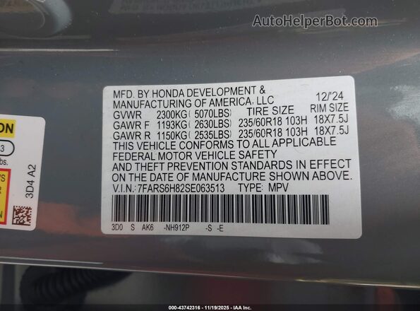 7FARS6H82SE063513 2025 HONDA CR-V Серый Вид подкапотного пространства