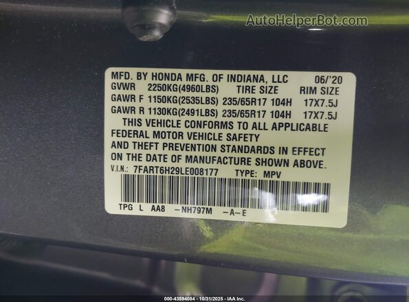 7FART6H29LE008177 2020 HONDA CR-V HYBRID Gray Vista del compartimento del motor