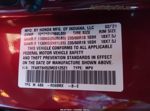 7FART6H52ME012521 2021 HONDA CR-V HYBRID Red Вид підкапотного простору