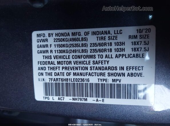 7FART6H81LE023616 2020 HONDA CR-V HYBRID Gray Вид підкапотного простору