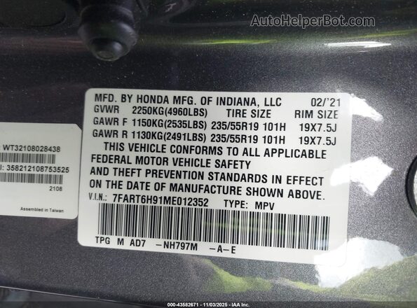 7FART6H91ME012352 2021 HONDA CR-V HYBRID Gray Widok komory silnika
