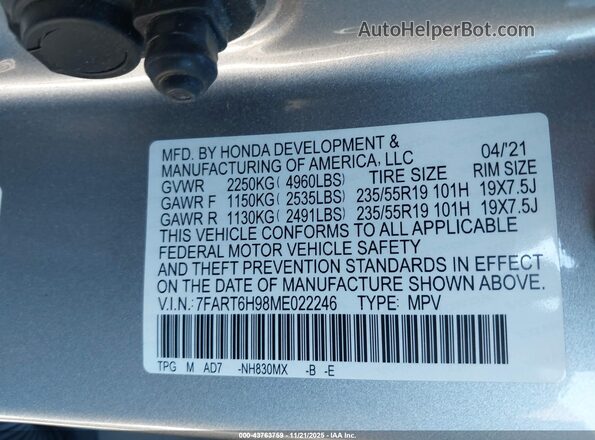 7FART6H98ME022246 2021 HONDA CR-V HYBRID Серебряный Вид подкапотного пространства