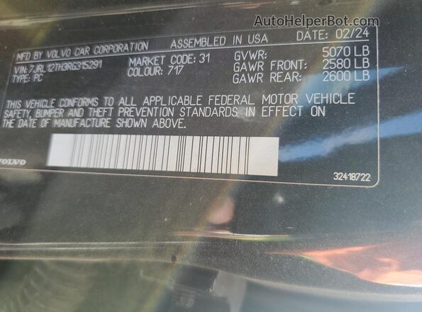 7JRL12TH3RG315291 2024 VOLVO S60 Black Widok naklejki z numerem VIN