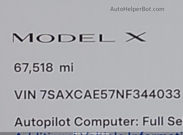 7SAXCAE57NF344033 2022 TESLA MODEL X Белый 