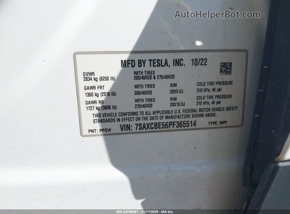 7SAXCBE56PF365514 2023 TESLA MODEL X Белый Вид подкапотного пространства