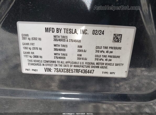 7SAXCBE57RF436447 2024 TESLA MODEL X Черный Вид подкапотного пространства