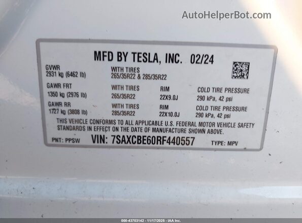 7SAXCBE60RF440557 2024 TESLA MODEL X Черный Вид подкапотного пространства