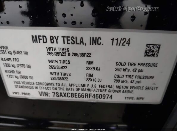 7SAXCBE66RF460974 2024 TESLA MODEL X Black Widok komory silnika