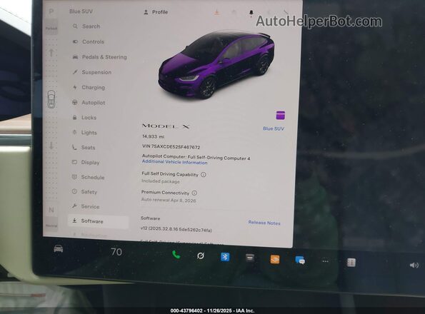 7SAXCDE52SF467672 2025 TESLA MODEL X Синий Вид задних сидений