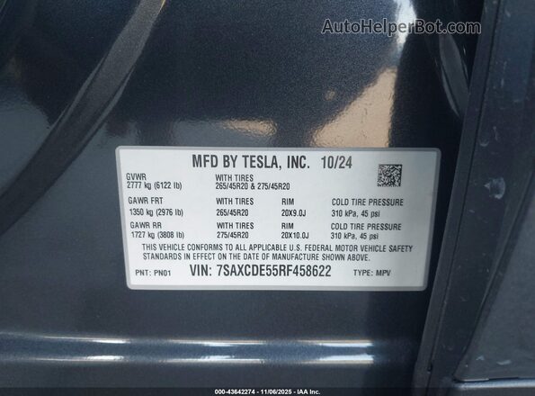7SAXCDE55RF458622 2024 TESLA MODEL X Черный Вид подкапотного пространства