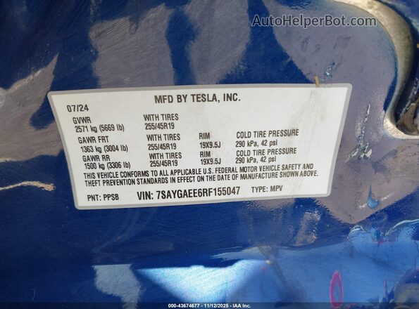 7SAYGAEE6RF155047 2024 TESLA MODEL Y Blue Widok komory silnika