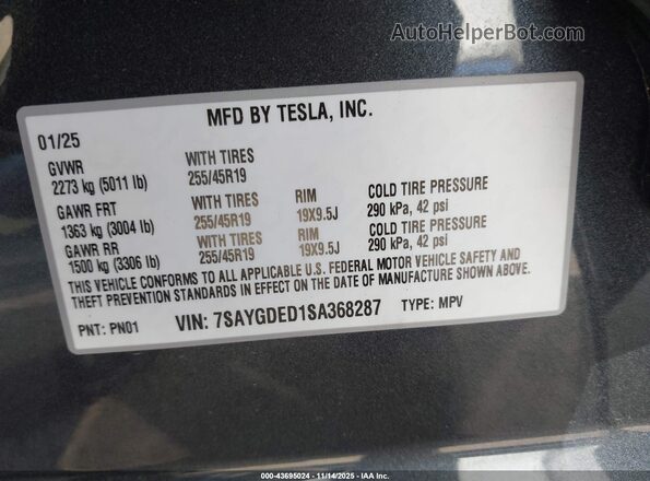 7SAYGDED1SA368287 2025 TESLA MODEL Y Gray Vista del compartimento del motor