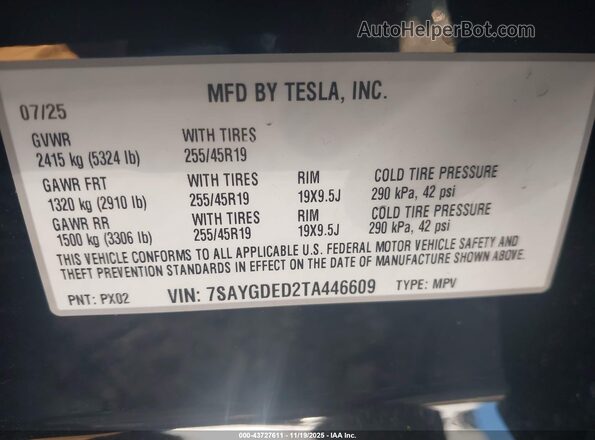 7SAYGDED2TA446609 2026 TESLA MODEL Y Black Widok komory silnika