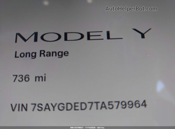 7SAYGDED7TA579964 2026 TESLA MODEL Y Серый Вид задних сидений