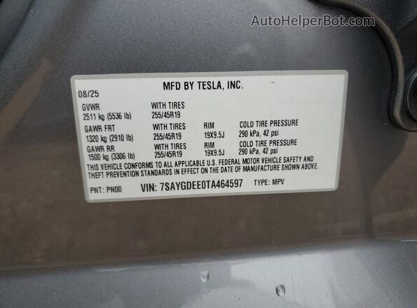 7SAYGDEE0TA464597 2026 TESLA MODEL Gray Շարժիչի բաժամունքի տեսք