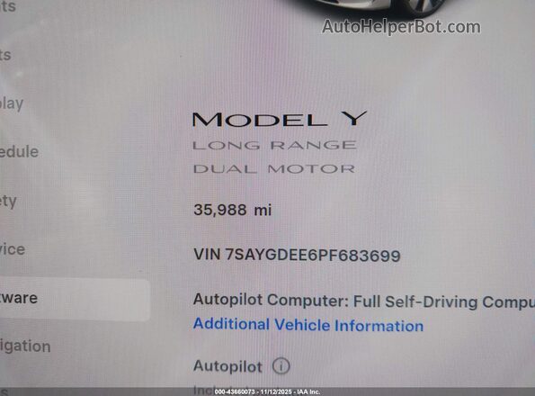 7SAYGDEE6PF683699 2023 TESLA MODEL Y White 
