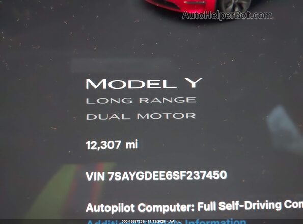 7SAYGDEE6SF237450 2025 TESLA MODEL Y Red 