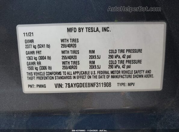 7SAYGDEE8NF311908 2022 TESLA MODEL Y Gray Engine compartment view