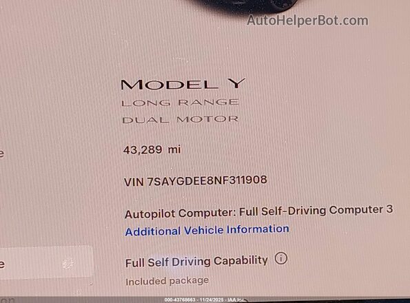 7SAYGDEE8NF311908 2022 TESLA MODEL Y Gray 
