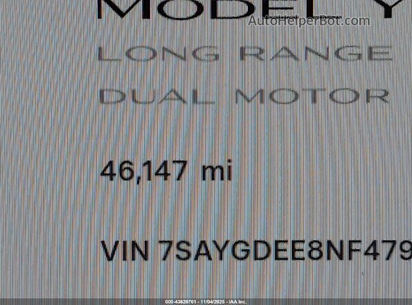 7SAYGDEE8NF479998 2022 TESLA MODEL Y Red 