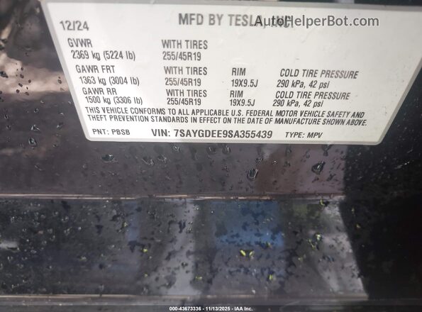 7SAYGDEE9SA355439 2025 TESLA MODEL Y Black Շարժիչի բաժամունքի տեսք