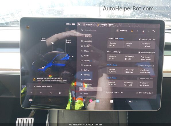 7SAYGDEF6NF318672 2022 TESLA MODEL Y Синий Вид задних сидений