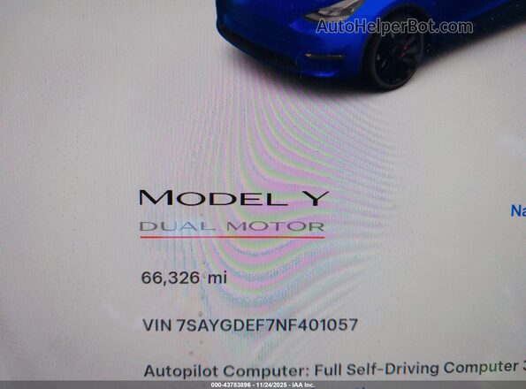 7SAYGDEF7NF401057 2022 TESLA MODEL Y Blue სალონის 360-გრადუსიანი ხედი