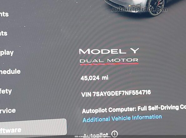 7SAYGDEF7NF554716 2022 TESLA MODEL Y Blue 
