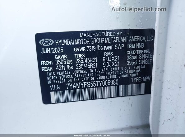 7YAMYFS55TY006980 2026 HYUNDAI IONIQ 9 White Vista del compartimento del motor