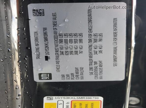 1GYS3KKL5MR386798 2021 CADILLAC ESCALADE Черный Панорамный вид салона 360°