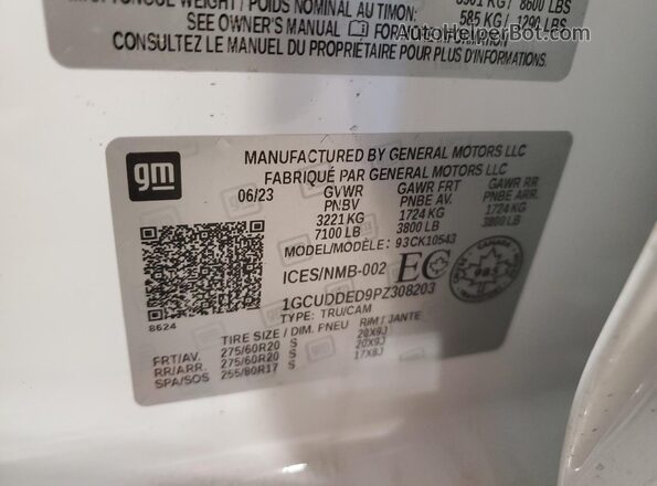 1GCUDDED9PZ308203 2023 CHEVROLET ALL MODELS White Widok naklejki z numerem VIN