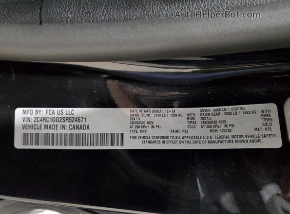 2C4RC1GG2SR524671 2025 CHRYSLER PACIFICA Черный Панорамный вид салона 360°