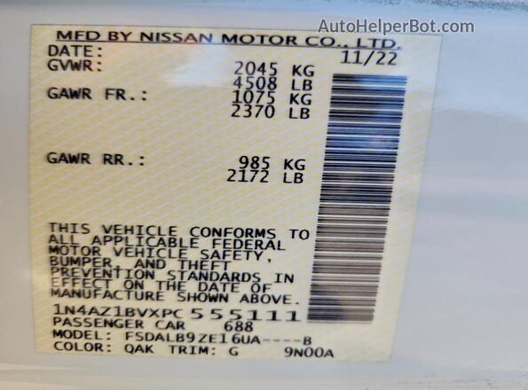 1N4AZ1BVXPC555111 2023 NISSAN LEAF White Widok wnętrza 360 stopni