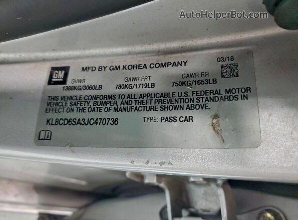 KL8CD6SA3JC470736 2018 CHEVROLET SPARK Серебряный Вид наклейки с VIN-кодом