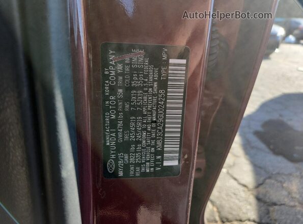 KM8J3CA29GU024258 2016 HYUNDAI TUCSON Бордовый Вид наклейки с VIN-кодом