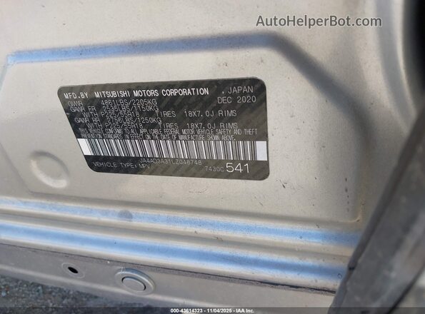 JA4AD3A31LZ048748 2020 MITSUBISHI OUTLANDER Серебряный Вид подкапотного пространства