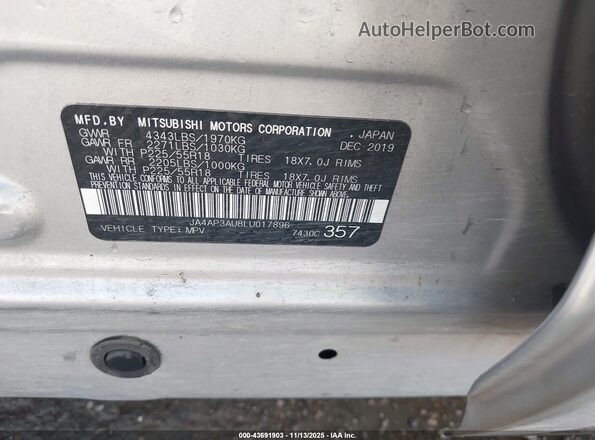 JA4AP3AU8LU017896 2020 MITSUBISHI OUTLANDER SPORT Silver Vista del compartimento del motor