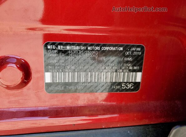 JA4AS4AA0LZ016772 2020 MITSUBISHI ECLIPSE Red Widok naklejki z numerem VIN