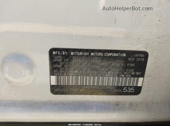 JA4AT3AA3LZ022444 2020 MITSUBISHI ECLIPSE CROSS White Շարժիչի բաժամունքի տեսք