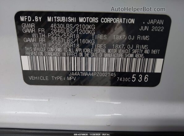 JA4ATWAA4PZ002145 2023 MITSUBISHI ECLIPSE CROSS White Вид підкапотного простору