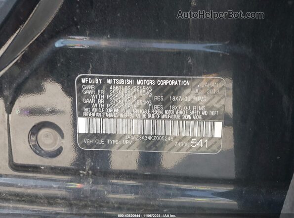 JA4AZ3A34KZ005246 2019 MITSUBISHI OUTLANDER Черный Вид подкапотного пространства