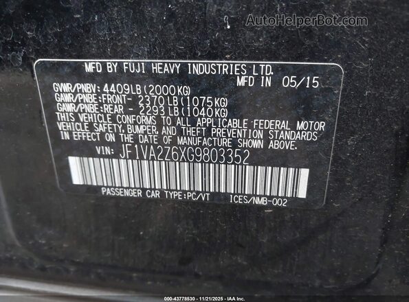 JF1VA2Z6XG9803352 2016 SUBARU WRX STI Black Widok komory silnika