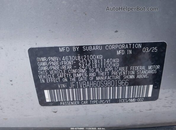 JF1VBAH60S9801966 2025 SUBARU WRX Серебряный Вид подкапотного пространства