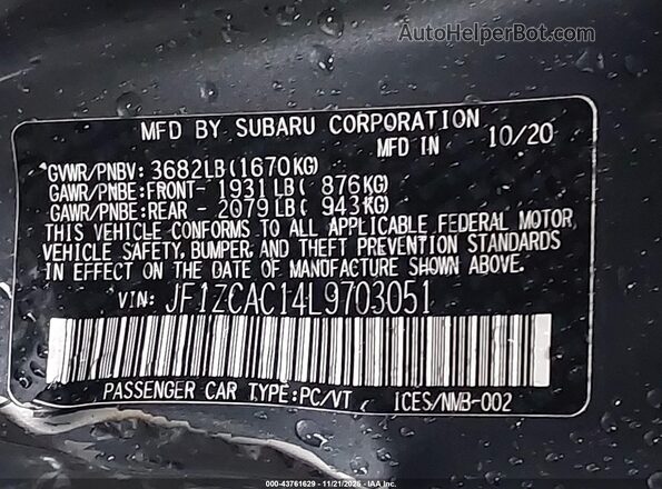 JF1ZCAC14L9703051 2020 SUBARU BRZ Gray Vista del compartimento del motor