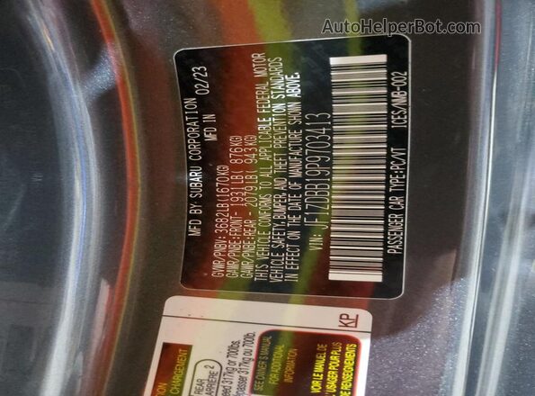 JF1ZDBB19P9703413 2023 SUBARU BRZ Gray Widok naklejki z numerem VIN