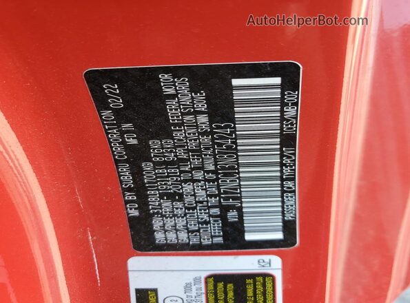 JF1ZNBC13N8754243 2022 TOYOTA GR Красный Вид наклейки с VIN-кодом
